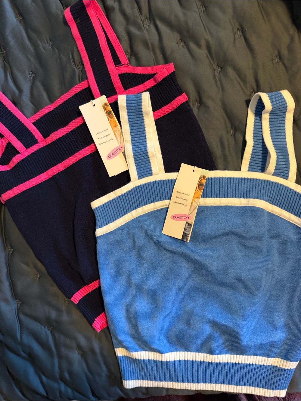 Dokotoo Ribbed Cropped Tank Top - Blue / Navy Bundle